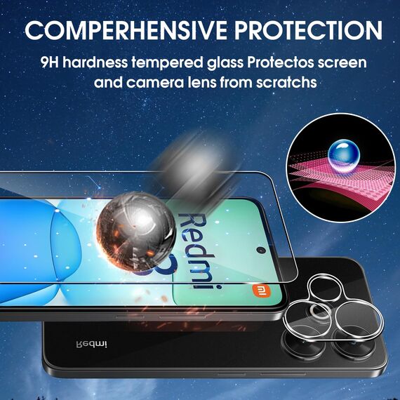 Lutree für Xiaomi Redmi 13 4G/ Poco M6 4G für Panzerglas Schutzfolie, 3+3 Stück Schutzglas + Kameraschutz Folie, 9H Härte HD Displayschutz Bläschenfrei Anti- Kratzer Displayfolie