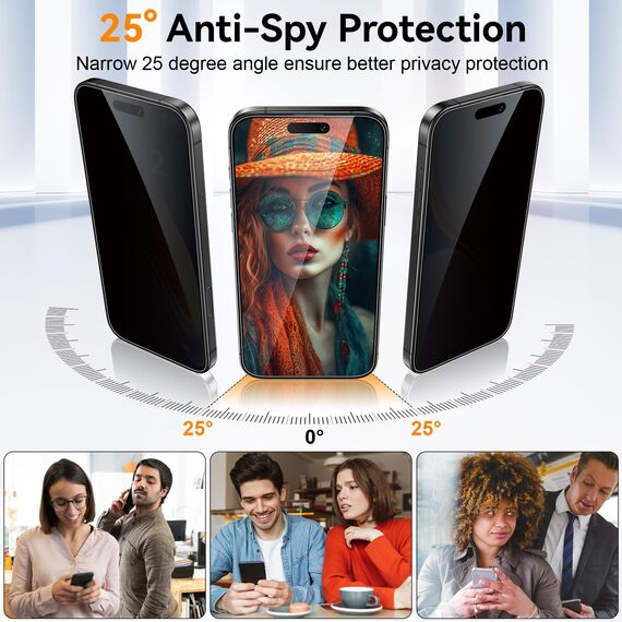 Ksleri 3 Stück für iPhone 15 Pro Max für Panzerglas Sichtschutz, Anti-Spy Gehärtete Glas Schutzfolie, 9H Privacy Folie Displayschutz mit Auto-Installation Einfaches Installationswerkzeug, 6,7 Zoll
