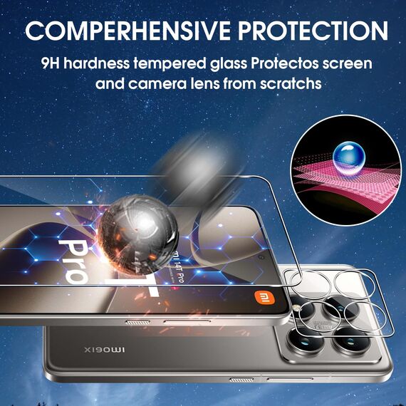 Lutree für Xiaomi 14T Pro/Xiaomi Mi 14T Pro Schutzfolie für Panzerglas, 2+2 Stück Schutzglas + Kameraschutz Folie, 9H Härte HD Displayschutz Anti- Kratzer Bläschenfrei Displayfolie