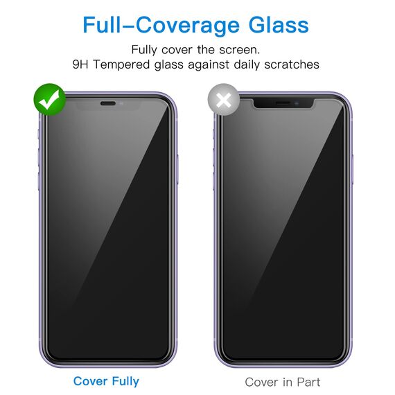 JETech Ein Touch Installieren Schutzfolie für iPhone 11/XR 6,1 Zoll, Full Screen Panzer Schutz Glas Folie Displayschutz, Auto Ausrichtungswerkzeug Bausatz, HD Klar, 2 Stück