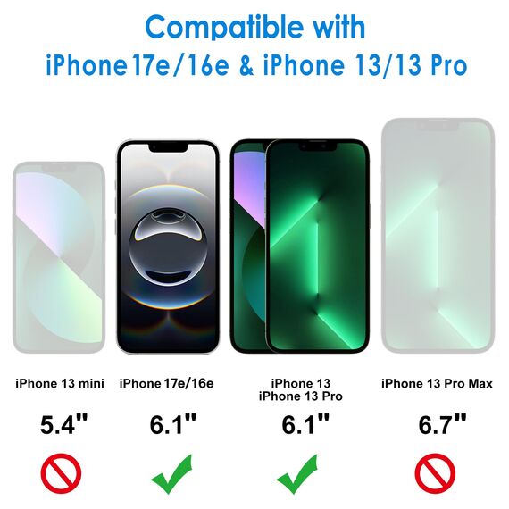 JETech Ein Touch Installieren Schutzfolie für iPhone 17e (2026) / iPhone 16e / iPhone 13/13 Pro, Gehärtetes Glas Displayschutz, Auto Ausrichtungswerkzeug Bausatz, Panzer, 6,1 Zoll, 2 Stück