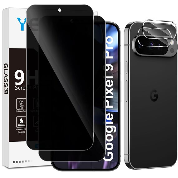Yenwen Sichtschutzfolie für Google Pixel 9 Pro für Panzerglas, 2 Stück Sichtschutz und 2 Stück Kameraschutz, 9H Härte Privacy Schutzfolie Folie Anti Spy Blickschutzfolie