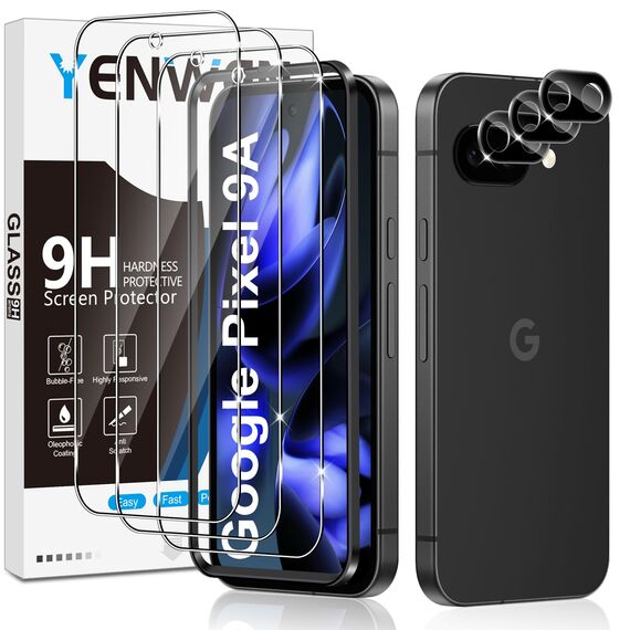 Yenwen Schutzfolie für Google Pixel 9a für Panzerglas, 3 Stück Displayschutz mit 3 Stück Kameraschutz für Pixel 9 a, 9H Härte Schutzglas Handy Folie HD Klar Panzer Schutz Glas