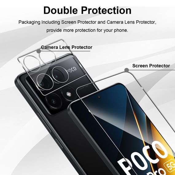 Yenwen Schutzfolie für Xiaomi POCO X6 Pro 5G für Panzerglas, 2 Stück Panzer Schutz Glas mit 2 Stück Kameraschutz, 9H Härte Schutzglas Anti- Kratzer Handy Folie HD Klar Displayschutz