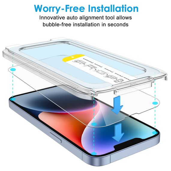 JETech Ein Touch Installieren Schutzfolie für iPhone 14 Plus 6,7 Zoll, Full Screen Panzer Schutz Glas Folie Displayschutz, Auto Ausrichtungswerkzeug Bausatz, HD Klar, 2 Stück