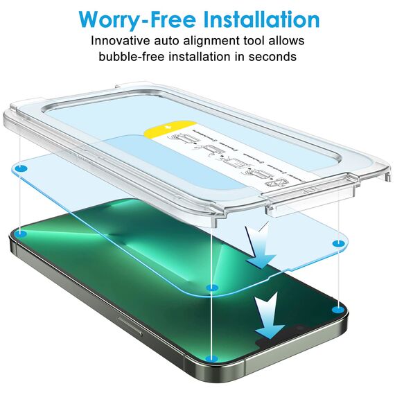 JETech Ein Touch Installieren Schutzfolie für iPhone 13 Pro Max 6,7 Zoll, Full Screen Gehärtetes Glas Displayschutz, Auto Ausrichtungswerkzeug Bausatz, Panzer HD Klar, 2 Stück