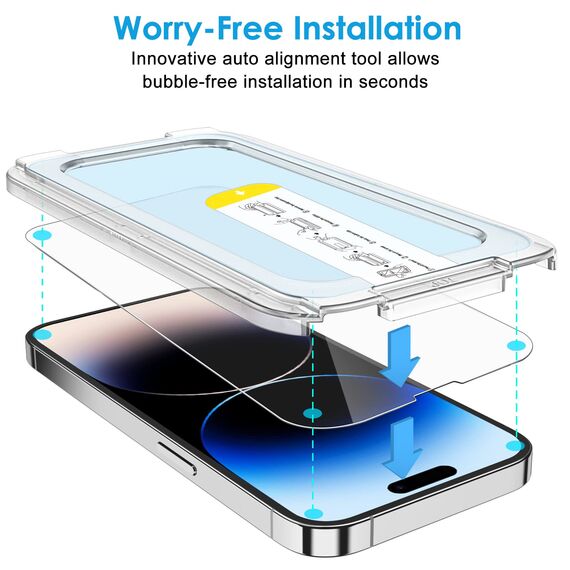 JETech Ein Touch Installieren Schutzfolie für iPhone 14 Pro 6,1 Zoll, Full Screen Panzer Schutz Glas Folie Displayschutz, Auto Ausrichtungswerkzeug Bausatz, HD Klar, 2 Stück