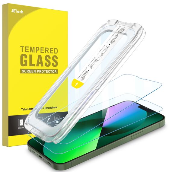 JETech Ein Touch Installieren Schutzfolie für iPhone 17e (2026) / iPhone 16e / iPhone 13/13 Pro, Gehärtetes Glas Displayschutz, Auto Ausrichtungswerkzeug Bausatz, Panzer, 6,1 Zoll, 2 Stück
