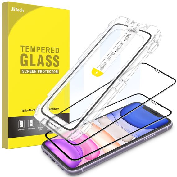 JETech Ein Touch Installieren Schutzfolie für iPhone 11/XR 6,1 Zoll, Full Screen Panzer Schutz Glas Folie Displayschutz, Auto Ausrichtungswerkzeug Bausatz, HD Klar, 2 Stück