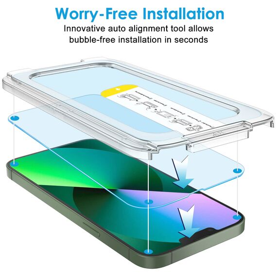JETech Ein Touch Installieren Schutzfolie für iPhone 17e (2026) / iPhone 16e / iPhone 13/13 Pro, Gehärtetes Glas Displayschutz, Auto Ausrichtungswerkzeug Bausatz, Panzer, 6,1 Zoll, 2 Stück