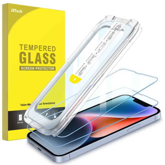 JETech Ein Touch Installieren Schutzfolie für iPhone 14 Plus 6,7 Zoll, Full Screen Panzer Schutz Glas Folie Displayschutz, Auto Ausrichtungswerkzeug Bausatz, HD Klar, 2 Stück