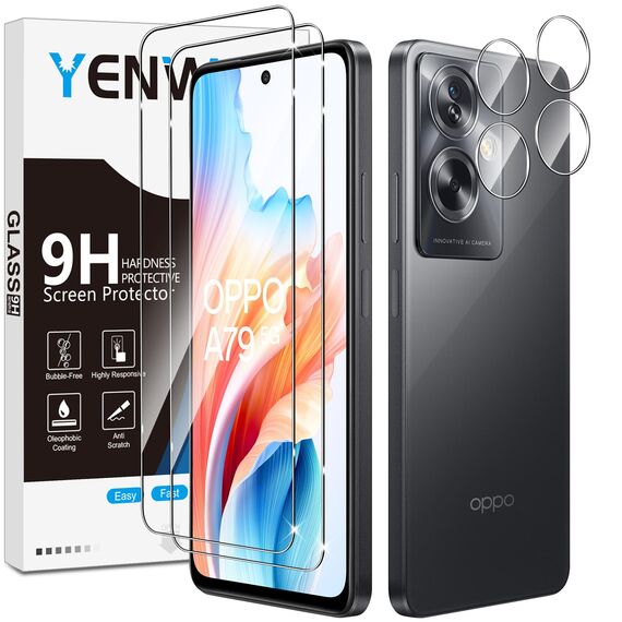Yenwen Schutzfolie für OPPO A79 5G für Panzerglas, 2 Stück Panzer Schutz Glas mit 2 Stück Kameraschutz Glas, 9H Härte Schutzglas Anti- Kratzer Handy Folie HD Klar Displayschutz