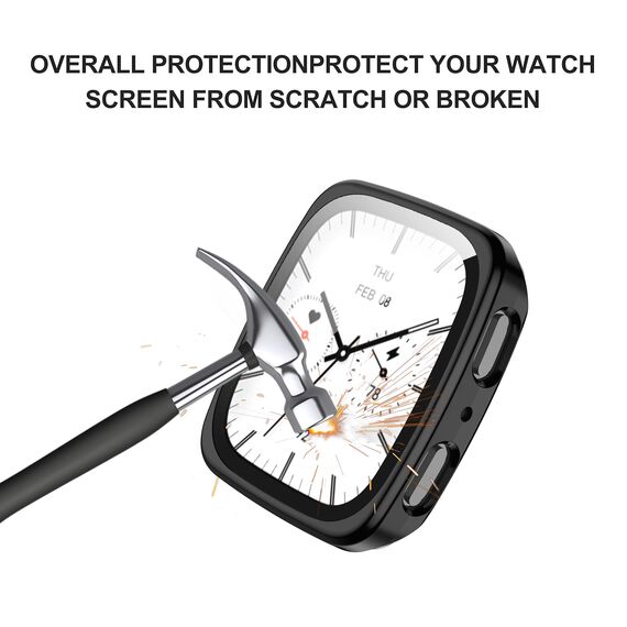 FDHYFGDY Hülle für Amazfit Active 2 Square Schutzhülle mit Displayschutz, Hard Anti Kratz Ultradünne, Schutzfolie Kompatibel mit Amazfit Active 2 Square - Schwarz
