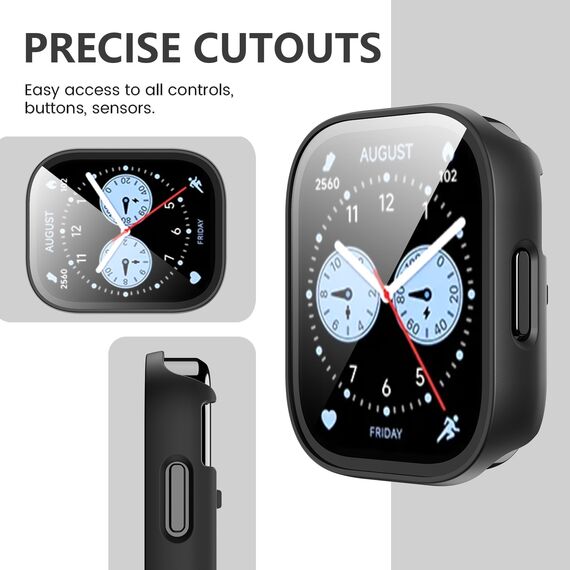 FDHYFGDY Hülle für Xiaomi Redmi Watch 5 Lite, Rundum PC Schutzhülle mit Displayschutz, Schutzfolie Kompatibel mit Redmi Watch 5 Lite- Schwarz