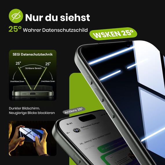 WSKEN für iPhone Air für Panzerglas Sichtschutz - [25°Privacy][Auto Dust-Elimination] Anti Spy 9H+ Displayschutz Folie,Anti Fingerabdruck,Bläschenfrei,Er ist Fast Unsichtbar,Kompatibel mit Hülle