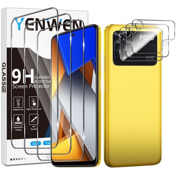 Yenwen Schutzfolie für Xiaomi Poco M4 Pro 4G 6.43” Schutz Glas, 3 Stück Panzer Schutz Glas mit 3 Stück Kameraschutz, 9H Härte Folie Anti- Kratzer Schutzglas HD Klar Displayschutzfolie