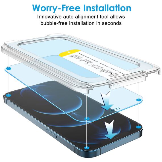 JETech Ein Touch Installieren Schutzfolie für iPhone 12 Pro Max 6,7 Zoll, Full Screen Gehärtetes Glas Displayschutz, Auto Ausrichtungswerkzeug Bausatz, Panzer HD Klar, 2 Stück