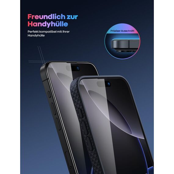 Lamicall für iPhone 16 Pro Max Schutzfolie, [2 Stück] Schutzglas - Anti-Fingerprint Displayschutz mit Montagerahmen, 9H Härte Folie, Kratzfest Glas für iPhone 16 Pro Max