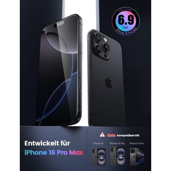 Lamicall für iPhone 16 Pro Max Schutzfolie, [2 Stück] Schutzglas - Anti-Fingerprint Displayschutz mit Montagerahmen, 9H Härte Folie, Kratzfest Glas für iPhone 16 Pro Max