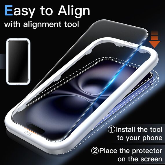 JETech Matt Schutzfolie für iPhone 16 Plus 6,7 Zoll, Blendfreies 9H Gehärtetes Glas Displayschutz, Anti-Fingerabdruck, Glatt Berührung, Einfache Installation, 2 Stück