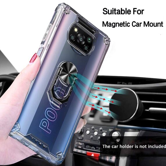 Milomdoi [3 unità 1 PCS Cover per Xiaomi Poco X3 PRO/Poco X3 NFC+2 Pack Vetro Temperato [Parte Posteriore in plastica Rigida&Telaio in TPU Case ][Grado Militare] con 360°Metallo Ring-Trasparente