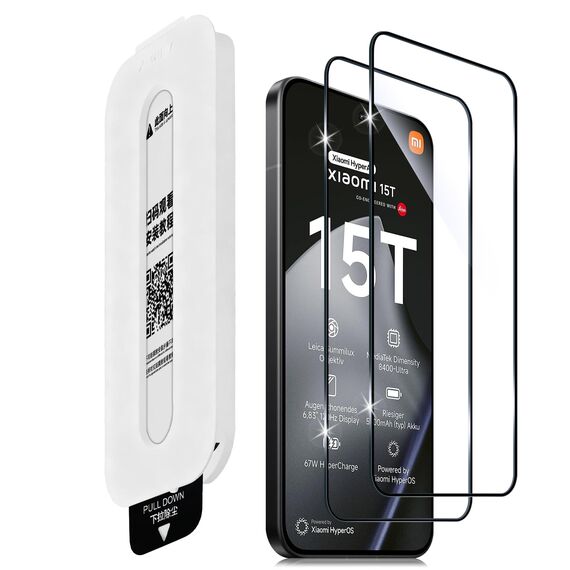 Aerku 2 Stück Schutzfolie für Xiaomi 15T Pro/Xiaomi 15T für Panzerglas, 0.33mm Ultra-Klar Folie, 0 Blasen Auto Montage Displayschutz Schutzglas, 9H Härte Anti-Kratzen Displayschutzfolie