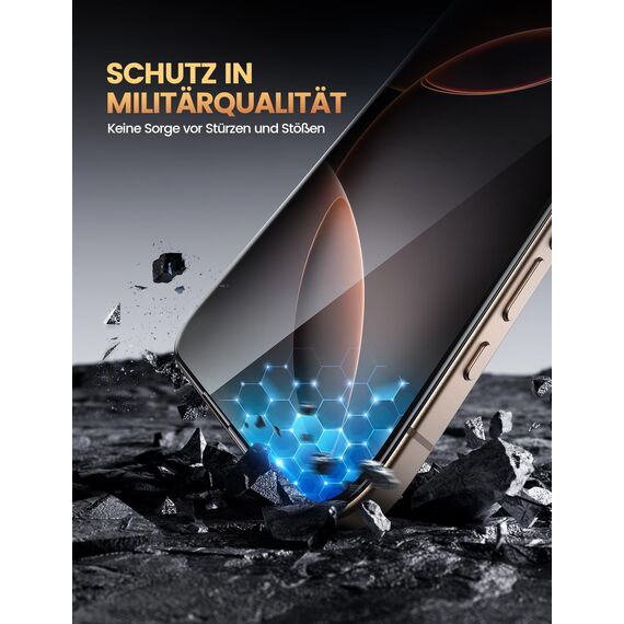 Lamicall Displayschutz für iPhone 16 Pro, [4 Stück] 9H Schutzfolie - 2x Kratzfest Glas und 2x Kameraschutz, Anti-Fingerprint Folie mit Montagerahmen, Schutzglas für iPhone 16 Pro