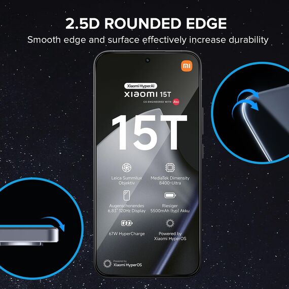 Aerku 2 Stück Schutzfolie für Xiaomi 15T Pro/Xiaomi 15T für Panzerglas, 0.33mm Ultra-Klar Folie, 0 Blasen Auto Montage Displayschutz Schutzglas, 9H Härte Anti-Kratzen Displayschutzfolie