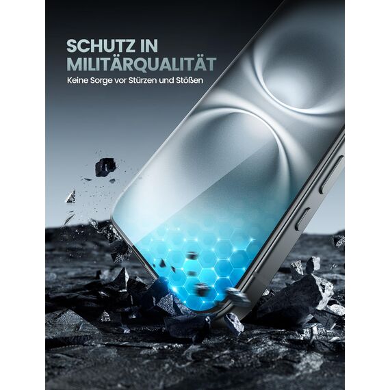 Lamicall Displayschutz für iPhone 16, [4 Stück] 9H Schutzfolie - 2x Kratzfest Glas und 2x Kameraschutz, Anti-Fingerprint Folie mit Montagerahmen, Schutzglas für iPhone 16