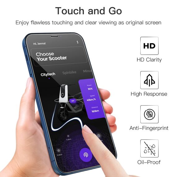 JETech Schutzfolie für iPhone 12/12 Pro 6,1 Zoll, 9H Gehärtetes Glas Displayschutz Hat Keinen Einfluss auf die Hülle, Panzer HD Klar, 3 Stück
