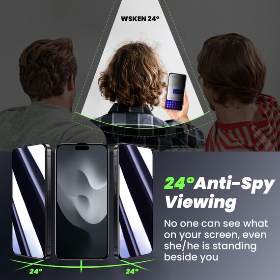 WSKEN Sichtschutz Schutzfolie für iPhone 15 Pro Max, [24°Anti Spy][Auto Dust-Elimination] 9H Privacy Panzer Displayschutz Folie Vollständige Deckung Folie,Bläschenfrei,Anti Fingerabdruck,2 Stück