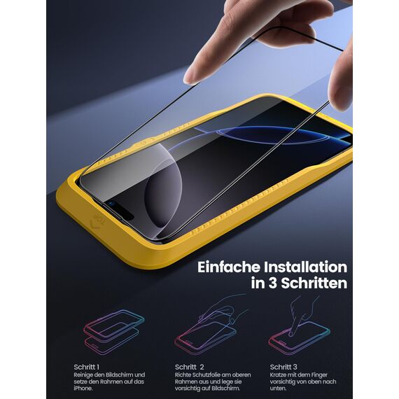 Lamicall für iPhone 16 Pro Max Schutzfolie, [2 Stück] Schutzglas - Anti-Fingerprint Displayschutz mit Montagerahmen, 9H Härte Folie, Kratzfest Glas für iPhone 16 Pro Max