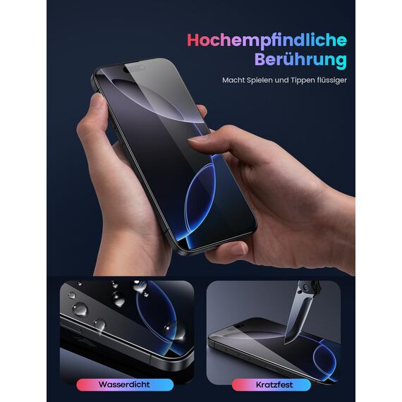 Lamicall für iPhone 16 Pro Max Schutzfolie, [2 Stück] Schutzglas - Anti-Fingerprint Displayschutz mit Montagerahmen, 9H Härte Folie, Kratzfest Glas für iPhone 16 Pro Max