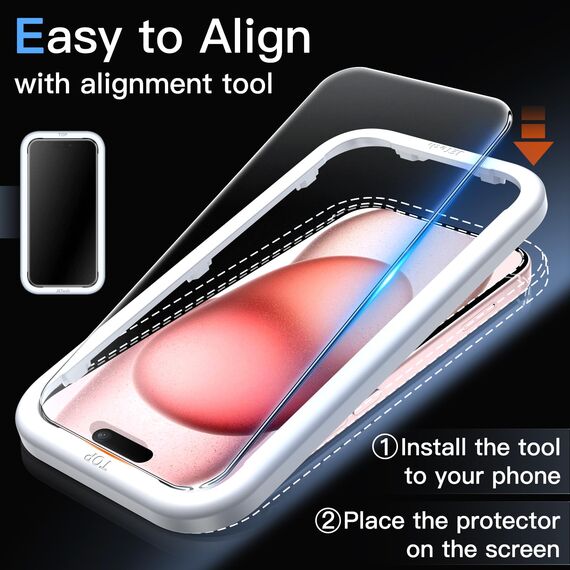JETech Matt Schutzfolie für iPhone 15 6,1 Zoll, Blendfreies 9H Gehärtetes Glas Displayschutz, Anti-Fingerabdruck, Glatt Berührung, Einfache Installation, 2 Stück