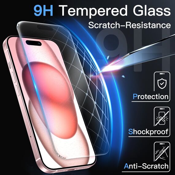JETech Matt Schutzfolie für iPhone 15 6,1 Zoll, Blendfreies 9H Gehärtetes Glas Displayschutz, Anti-Fingerabdruck, Glatt Berührung, Einfache Installation, 2 Stück
