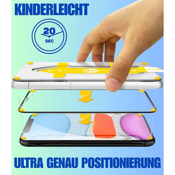 XeloTech 3D/4D Schutzglas für iPhone 11 & iPhone XR - Full Screen Schutzfolie aus Panzerglas mit Schablone für Positionierung - 9H+ Displayschutz - Hüllenfreundlich (Packung mit 2)