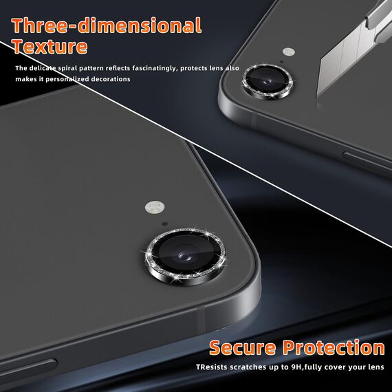 GEEMEE für iPhone 16e Kameraschutz für Panzerglas, Aluminiumlegierung Rand & HD 9H Gehärtetem Kamera Schutzfolie, Anti-Kratzn dividuelle Ring aus Metall Linse Folie - Glänzendes Schwarz
