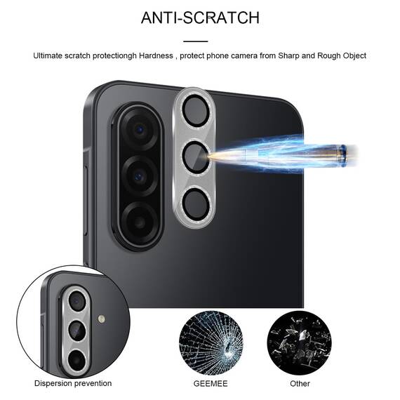 GEEMEE Glitzer Kameraschutz für Samsung Galaxy A17 für Panzerglas, 9H Anti-Kratzer Metall individuelle Linsen Schutzfolien, HD Klar Kamera Schutz Zubehör - Glänzendes Silber