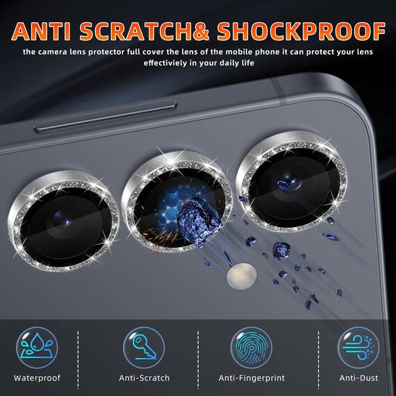 GEEMEE für Samsung Galaxy S25 Plus/S25+ 5G Glitzer Kameraschutz für Panzerglas, 9H Anti-Kratzer Metall individuelle Linsen Schutzfolien, HD Klar Kamera Schutz Zubehör - Glänzendes Silber