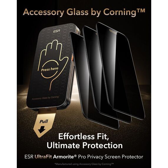 ESR für iPhone 17 Pro für Panzerglas Sichtschutz von Corning [3 Sekunden Schnellinstallation], Schutzfolie Displayschutz Anti-Spy Bruchsicher Extrem Robust mit einfacher Befestigung, 3 Stück