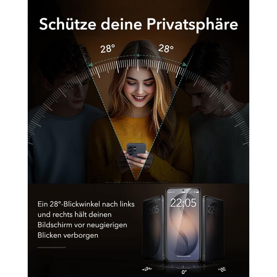 ESR für Samsung Galaxy S26 Ultra für Panzerglas Sichtschutz von Corning [3 Sekunden Schnellinstallation], Schutzfolie Displayschutz Anti-Spy Bruchsicher Extrem Robust mit einfacher Befestigung,3 Stück