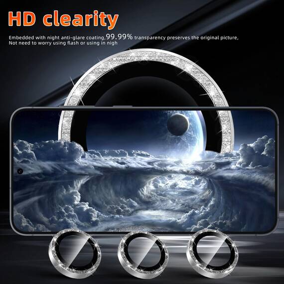 GEEMEE für Samsung Galaxy S25 Plus/S25+ 5G Glitzer Kameraschutz für Panzerglas, 9H Anti-Kratzer Metall individuelle Linsen Schutzfolien, HD Klar Kamera Schutz Zubehör - Glänzendes Silber