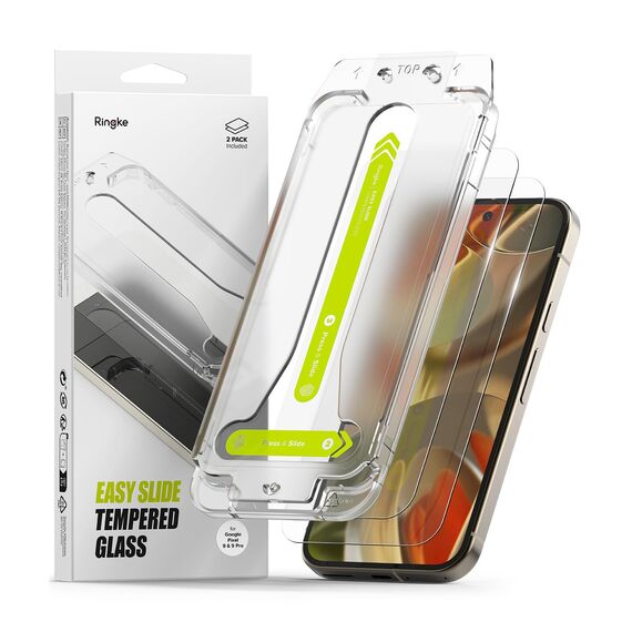 Ringke Easy Slide Glass [2 Stück] Kompatibel mit Google Pixel 9 Pro / 9 Panzerglas Schutzfolie mit Installationstool, HD-Qualität 9H Härte Gehärtetes Glas Displayschutz
