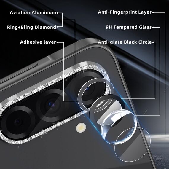 GEEMEE Glitzer Kameraschutz für Samsung Galaxy A56 5G/A36 5G für Panzerglas, 9H Anti-Kratzer Metall individuelle Linsen Schutzfolien, HD Klar Kamera Schutz Zubehör - Glänzendes Silber
