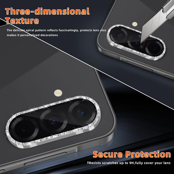 GEEMEE Glitzer Kameraschutz für Samsung Galaxy A56 5G/A36 5G für Panzerglas, 9H Anti-Kratzer Metall individuelle Linsen Schutzfolien, HD Klar Kamera Schutz Zubehör - Glänzendes Silber