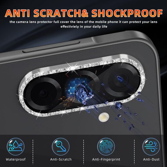 GEEMEE Glitzer Kameraschutz für Samsung Galaxy A56 5G/A36 5G für Panzerglas, 9H Anti-Kratzer Metall individuelle Linsen Schutzfolien, HD Klar Kamera Schutz Zubehör - Glänzendes Silber