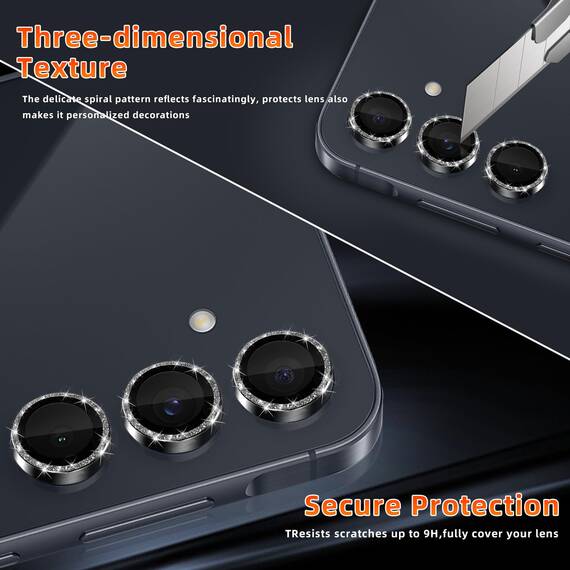 GEEMEE für Samsung Galaxy A55 5G Glitzer Kameraschutz für Panzerglas, 9H Anti-Kratzer Metall individuelle Linsen Schutzfolien, HD Klar Kamera Schutz Zubehör - Glänzendes Schwarz