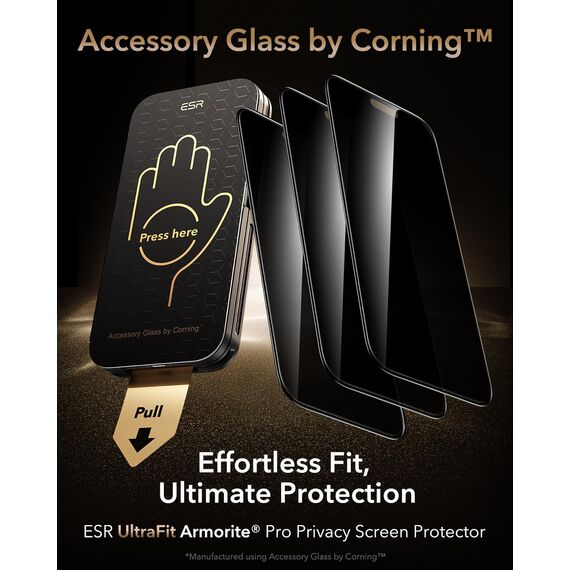 ESR für iPhone 17/16 Pro für Panzerglas Sichtschutz von Corning [3 Sekunden Schnellinstallation], Schutzfolie Displayschutz Anti-Spy Bruchsicher Extrem Robust mit einfacher Befestigung, 3 Stück