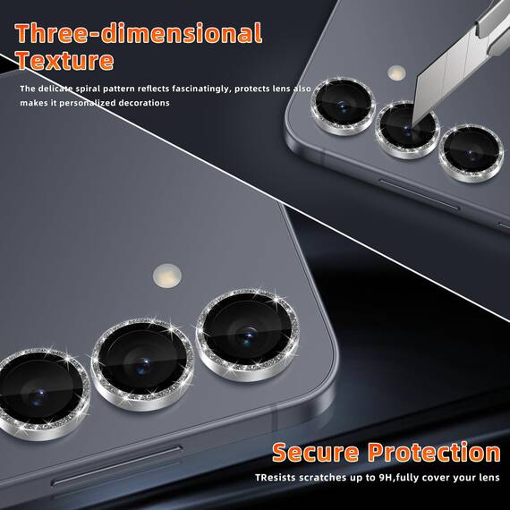 GEEMEE für Samsung Galaxy S25 Plus/S25+ 5G Glitzer Kameraschutz für Panzerglas, 9H Anti-Kratzer Metall individuelle Linsen Schutzfolien, HD Klar Kamera Schutz Zubehör - Glänzendes Silber