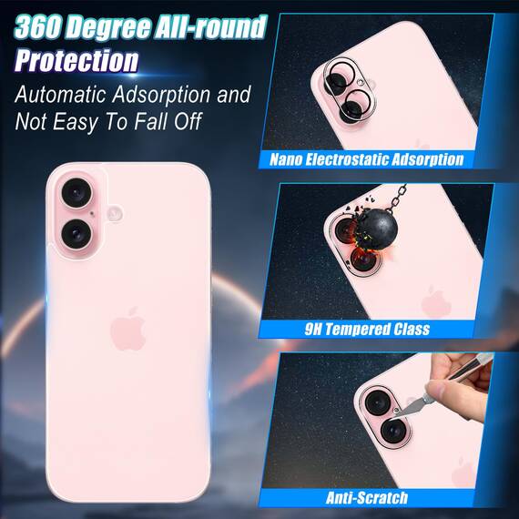 Wookfiss Rückseite Schutzfolie für iPhone 16 für Panzerglas, 2 Stück Rückseite Panzerfolie + 2 Stück Kamera Schutzfolie, 9H Härte, HD Displayschutz kompatibel mit iPhone16